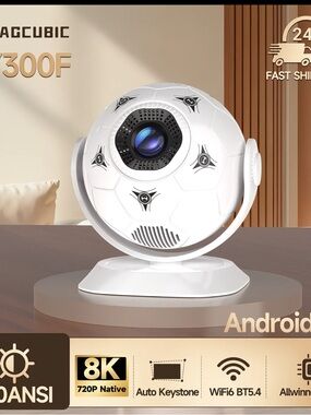 Spherical Mini Projector in Glossy White with Blue Lens Accents